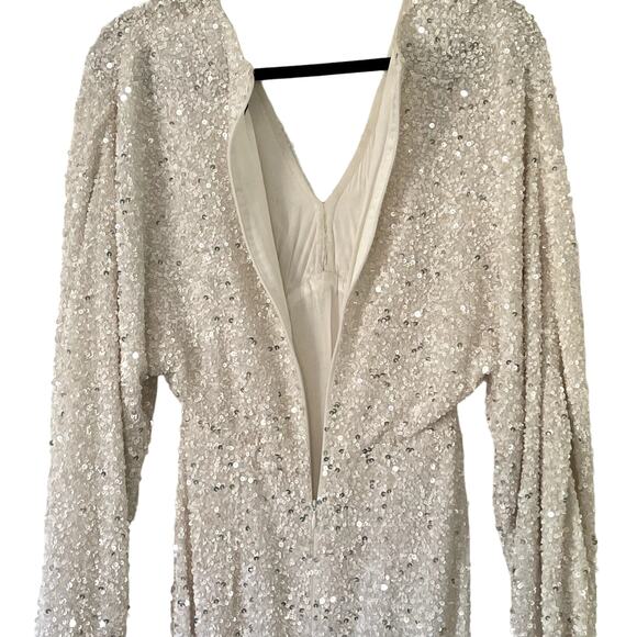Retrofete Camille Dress Sequin Chiffon Maxi White Embellished Long Sleeve Gown S - Picture 10 of 15